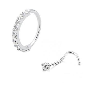 Imagem de Kit Nostril Piercing Prata 925 Argola Cravejada Ponto Luz - ForGift St