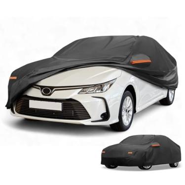 Imagem de Partuto Capa de carro à prova d'água para todos os climas, proteção solar e chuva, cobertura externa completa para Toyota Corolla 210D-PU preta com tiras refletoras