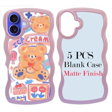 Imagem de JUSTRY Capa de telefone com 5 peças de sublimação em branco para impressão projetada para iPhone 16, capa de borracha macia de 6,1 polegadas + inserção de alumínio, impressão personalizada, capa