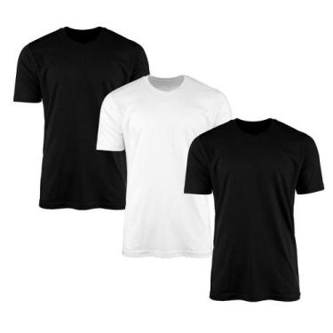 Imagem de Kit 3 Camisetas AMGK Masculina Lisa Básica 100% Algodão, Preto, Branco