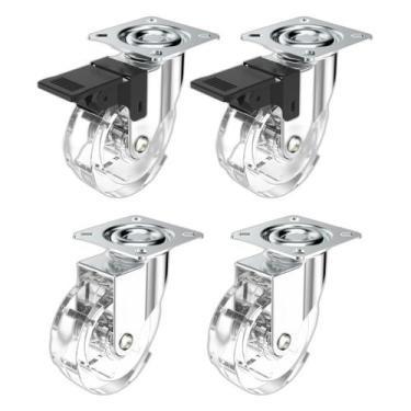 Imagem de (4pçs) Rodizio Rolamento Roda Gel 75mm (2 C/ Freio + 2 Sem) - SOPRANO