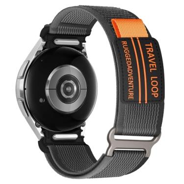 Imagem de Pulseira de nylon One Click compatível com Samsung Galaxy Watch 6/5/4 de 44 mm e 40 mm/6 Classic 47 mm 43mm/4 Classic 46 mm 42mm/5 Pro 45 mm, pulseira esportiva de tecido robusto com bandeira de