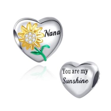 Imagem de MiiFort Pingente Love Heart Sunflower You Are My Sunshine compatível com pulseiras Pandora Charms, One Size, Cobre, Sem Pedra Preciosa