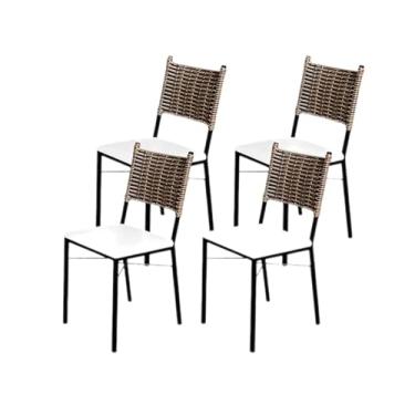 Imagem de Kit 4 Cadeiras Para Cozinha Preta Ratan Cappuccino Elegance (Laca Branca)