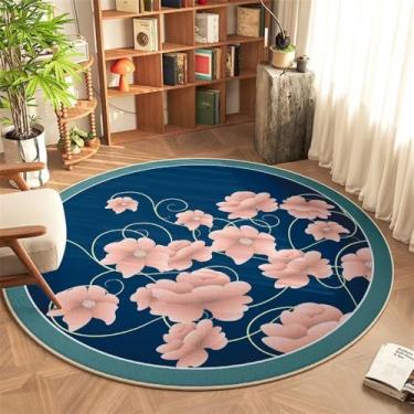 Imagem de HJZSZX Tapete redondo chinês para quarto, fácil de cuidar, tapete antiderrapante, planta, flor, carpete, FYR, sem fiapos, 3.160 x 160 cm (5,3 x 5,3 pés)