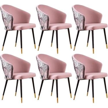 Imagem de Conjunto de cadeiras de jantar modernas com 6 cadeiras de cozinha para sala de estar com pernas de metal, assento de veludo e encosto bordado Cadeira de maquiagem doméstica moderna, quarto,