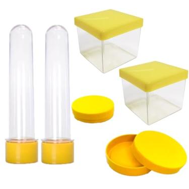Imagem de Kit 10 Tubetes 10 Caixinhas 5x5cm 10 Latinhas Color para Doces Balas Mimos Temperos Potinhos Especiarias para Lembrancinhas Decoração Festas Aniversários Mimos (Amarelo)