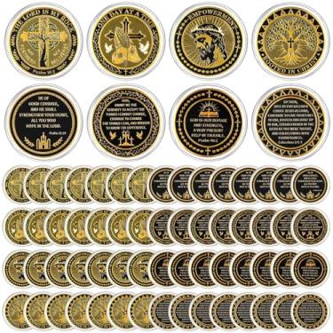 Imagem de 60 peças de moeda de desafio cristão enraizada em Cristo O Senhor é minha rocha Um dia de cada vez oração serenidade bolso pequeno versículo da Bíblia da sorte presente empoderamento moedas de oração