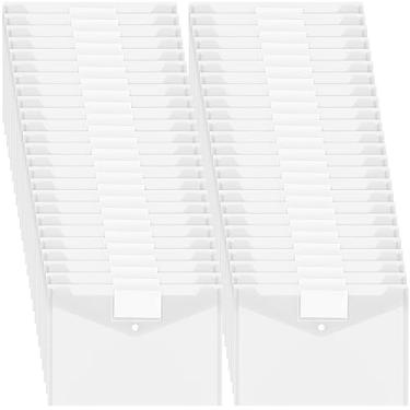 Imagem de Yeaqee 50 unidades de envelopes de plástico, envelopes de poli pastas de arquivo com fecho de botão de pressão, pastas transparentes para documentos, suporte de arquivamento tamanho A4 com bolso para