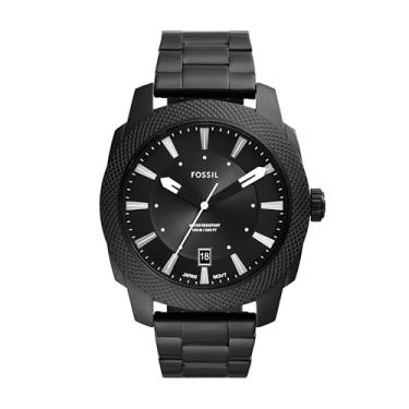 Imagem de Fossil Relógio masculino Machine com pulseira de aço inoxidável ou couro, cronógrafo ou mostrador analógico, 49 mm, preto, One Size, Máquina