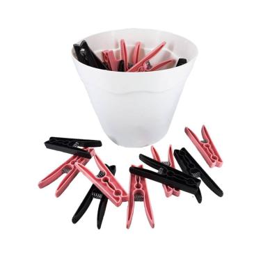 Imagem de Kit 1 Cesto E 40 Prendedores Pregadores Roupas Preto E Rosa