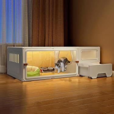 Imagem de Gaiolas para gatos respiráveis para uso interno feitas de resina + PP, casas para gatos internos com caixa de areia para gatos fechada, 6 tamanhos, 2 cores, branco, 105 x 45 x 35 cm