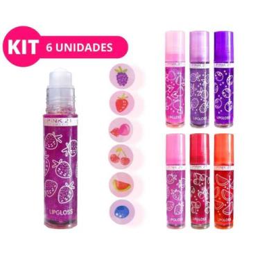 Imagem de Kit 6 Gloss Brilho Labial Frutinhas Roll On Retrô Sabores - Febella, K