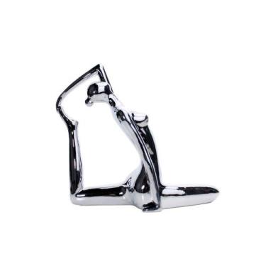 Imagem de Escultura Yoga Prata Em Porcelana Pose Rei Pombo 22x20cm - DROSSI