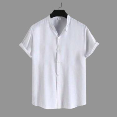 Imagem de Camisa Social Masculina Gola Padre de Luxo Com Manga Curta Slim Fit Li