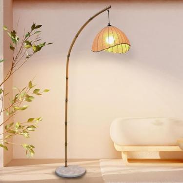 Imagem de MURTYINL Luminária De Chão De Bambu Luminária De Chão Suspensa Estilo Boêmio Com 3 Temperaturas De Cor Abajur De Linho Luminárias De Pé Estilo Antigo De Vime Luminária Alta De Bambu Retrô Para Sala
