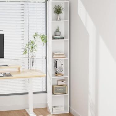 Imagem de QieerHior Estante alta e estreita de 6 camadas, prateleira de canto fina fina de 179 cm, armário de armazenamento fino, organizador de cubo de mídia de DVD de madeira para espaços pequenos, quarto