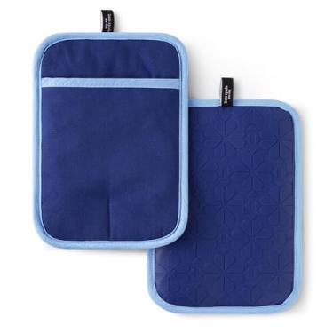 Imagem de Kate Spade New York Conjunto de 2 suportes de panela de silicone macio Spade Flower, resistente ao calor, flexível e antiderrapante, azul marinho/azul, 17 x 25 cm