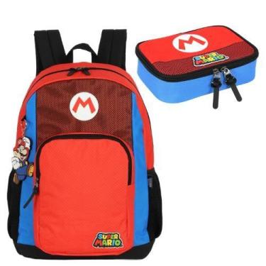 Imagem de Mochila Escolar Menino Costas Grande Super Mario Luxcel+Estjão 100 Pen