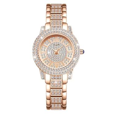 Imagem de Menton Ezil Relógio feminino Rose Lady, elegante, versátil, à prova d'água, caixa de aço inoxidável e pulseira de quartzo, relógio de pulso feminino (ouro rosa), Ligação rosa, Moderno