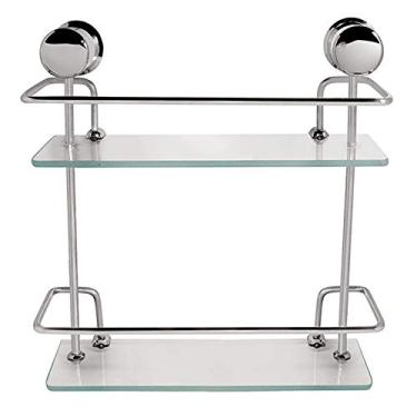 Imagem de Porta Shampoo De Reto Duplo Com Vidro Claro Temperado Dupla Fixação