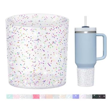 Imagem de WUQID Bota de silicone superior com glitter compatível com Stanley Quencher H2.0 1,134 g 850.5 g 590.0 g & IceFlow Flip 850.5 g 567.0 g, copo antiderrapante capa de manga inferior