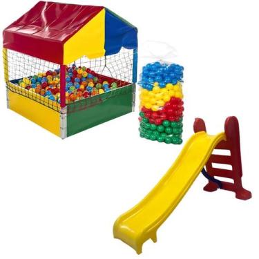 Imagem de Piscina de Bolinhas 1,00m Quadrada 500 Bolinhas Coloridas Escorregador