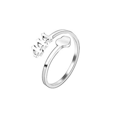 Imagem de COLORFUL BLING Anel delicado de ouro/prata amor coração anjo da sorte anel ajustável aliança de casamento aniversário anéis de compromisso para mulheres amizade bonito numerologia joias, Metal,