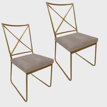 Imagem de Kit 02 Cadeiras Sala de Jantar Escritório Office Clark Industrial Ferro Dourado Corino Bege - Ahz Móveis