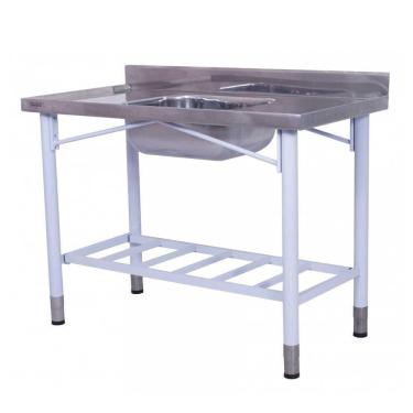 Imagem de Mesa Tampo Inox 1,50mt com Cuba 50x40x20cm Estrutura e Grade Pintada 552GR - Benfati