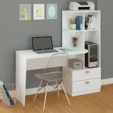 Imagem de Mesa para Computador com 2 Gavetas e 5 Prateleiras Elisa – Permóbili - Branco