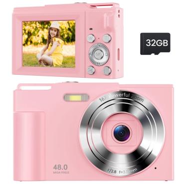 Imagem de Câmera digital roqioo fhd 1080P 48MP 16X Zoom para crianças rosa