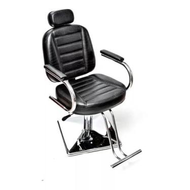 Imagem de Cadeira Reclinavel Barbeiro e Cabeleireiro Base Quadrada estofado Pret