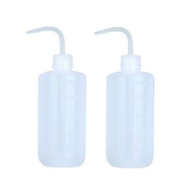 Imagem de 2 frascos de lavagem de plástico branco translúcido graduado com ponta curvada e recipientes de óleo de bocal para fluido de água e recipientes de spray de óleo para vasilhas de jardinagem, Transparent, 500ml/17.6oz