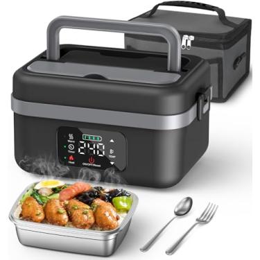 Imagem de ODSD Lancheira elétrica sem fio para adultos, 16.000 mAh, recarregável, autoaquecedor, aquecedores de alimentos com temporizador e aquecimento ajustável, recipiente de 1 litro com bolsa isolada para