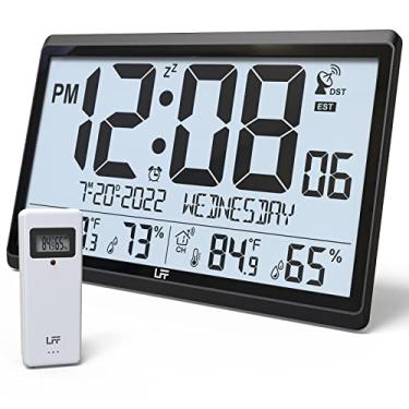 Imagem de O relógio atômico nunca precisa ser configurado, operado por pilha, relógio de parede atômico com temperatura e umidade interna/externa, sensor externo sem fio, relógio de parede digital com números de 11,4 cm, fácil de ler
