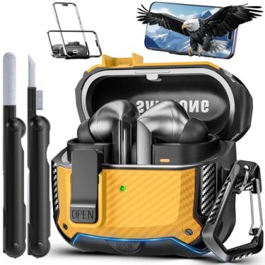 Imagem de MCTOPZO Com suporte de telefone para Samsung Galaxy Buds3 FE (2025)/Buds3 Pro (2024)/Buds 3 (2024), com clipe de bloqueio seguro e kit de limpeza, design de proteção de fibra de carbono à prova de