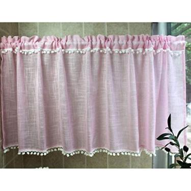 Imagem de Cortina curta de cozinha, meia cortina feita à mão, cortinas de café de cor sólida, cortinas curtas para janela de cozinha, para banheiro/quarto/porta/sala de estar, L: 130 x A: 45 cm