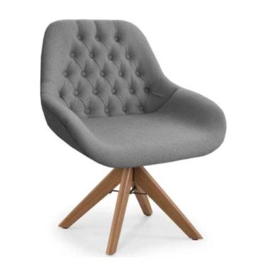 Imagem de Poltrona Pandora Linho Chumbo com Capitonê e Base Giratória Madeira - 