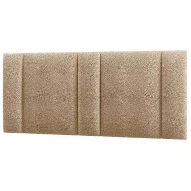 Imagem de Cabeceira Estofada Cama Box Queen 160 Cm Bouclé Bege Com Iluminação LED Tatite Decor