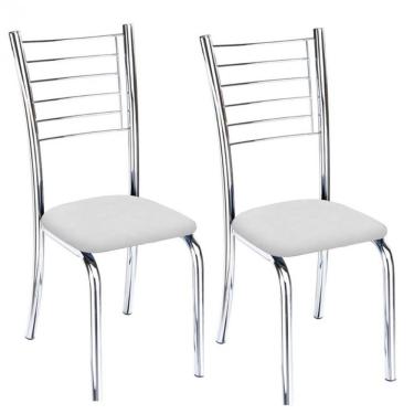 Imagem de Kit 2 Cadeiras De Jantar Lara Cromada Para Cozinha Assento Corino Branco - Aurora Line