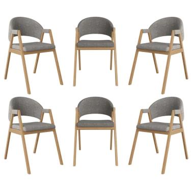 Imagem de Kit 6 Cadeiras Mesa Jantar Suellen Versátil Reforçada Linho Grafite