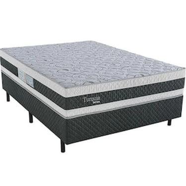 Imagem de Cama Box De Casal Biflex Turquia Com Molas Pocket E Pillow Branco Com Grafite
