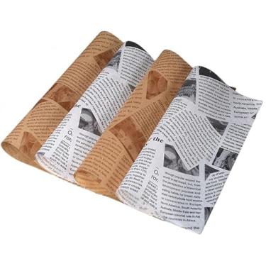 Imagem de qiangXINGYai 100 Folhas De Papel Encerado Para Forro Cesta Alimentos, Piquenique, Delicatessen, 11,8 X 11,8", Jornal Embrulho Com Estampa Palito (100 Folhas)