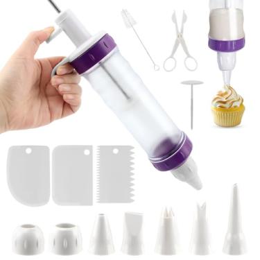 Imagem de ELEGICKLIP Injetor De Recheio Para Donuts, Kit Confeitaria Cupcakes, Com 7 Bicos Cobertura, 3 Raspadores Creme E Kits Bolos Biscoitos