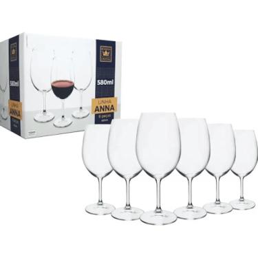 Imagem de Jogo de 6 Taças de Vinho Água Cristal Bohemia 580ml modelo Anna