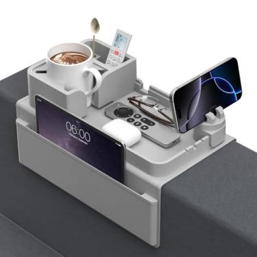 Imagem de CLESOO Suporte de braço de sofá bandeja de braço de sofá antiderrapante suporte de copo de silicone bandeja de apoio de braço de sofá de bolso lateral duplo para sofá suporte remoto para reclinável