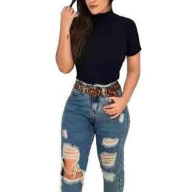 Imagem de Blusa feminina gola alta manga curta basica malha canelada moça - Filo