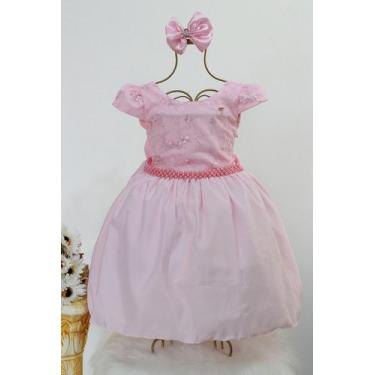 Imagem de Vestido Infantil Rosa Daminha Casamento Luxo E Tiara - Pingo de Gente 