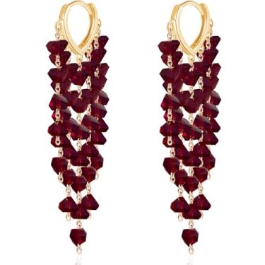 Imagem de Ricarmo Brincos femininos de acrílico boêmio com franja de coração de amor em ouro 14 quilates com pingente leve e pendente, 2.44inch, Metal, Sem pedra preciosa